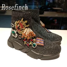 2019 New Crystal Sneakers Women Black Knitted Shoes Rhinestone Women Sneakers Gemstone Women Sneakers Femme Dropshipping WK130