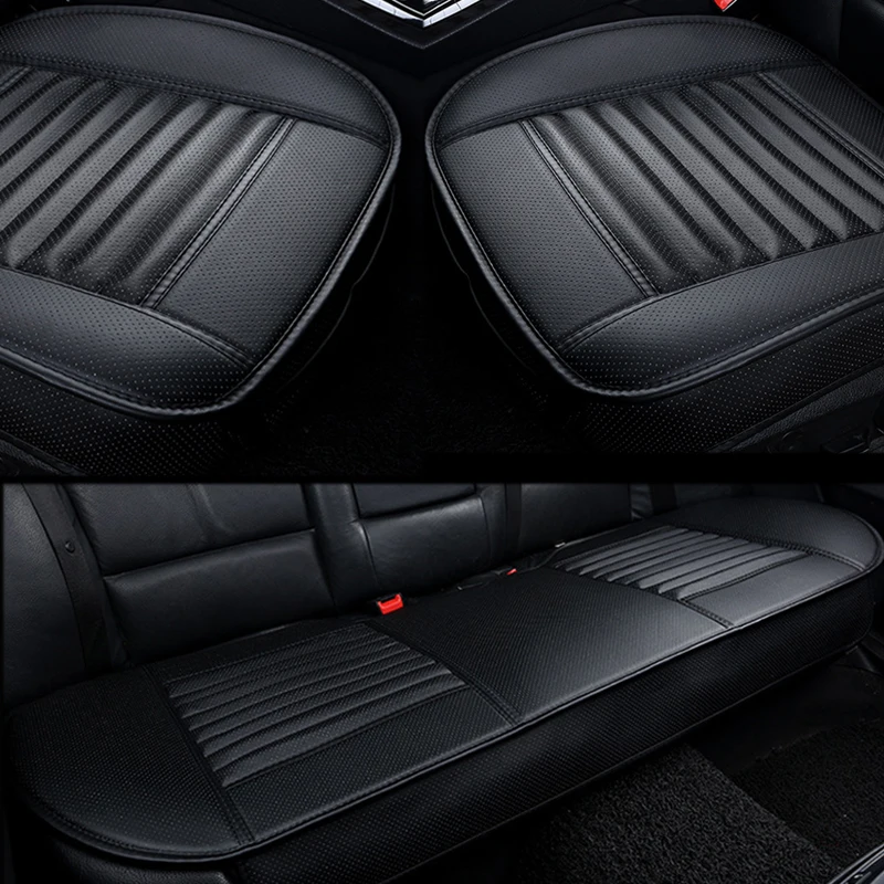 Чехлы для сидений автомобиля из искусственной кожи, подушка для автомобильного стула, четыре сезона, чехлы для сидений автомобиля, универсальные коврики, защитные автомобильные аксессуары - Название цвета: 3pcs Black