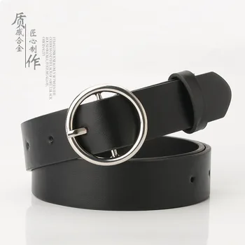 

2019 new ladies belt Simple wild black student jeans with classic round buckle belt