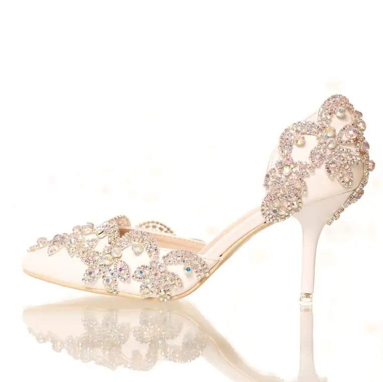 Spring and summer new fashion water drill fine heel side empty pointed high heel wedding shoes Spring and summer new fashion water drill fine heel side empty pointed high heel wedding shoes