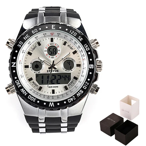 Люксовый бренд STRYVE S8002 наручные часы Montre Homme многофункциональные спортивные часы армейские военные тяжелый циферблат Будильник светодиодные аналоговые часы - Цвет: white with box