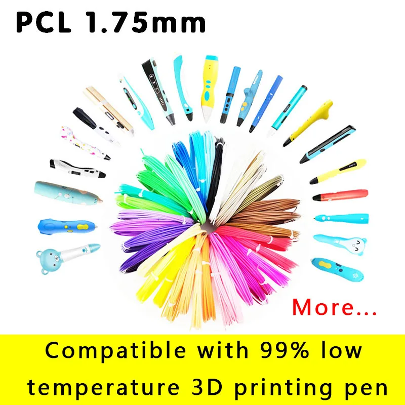 

PCL 1.75MM 3D filament Graffiti material ECO-plastic 60Meters（12colors）Compatible with 99% low temperature 3D printing pen