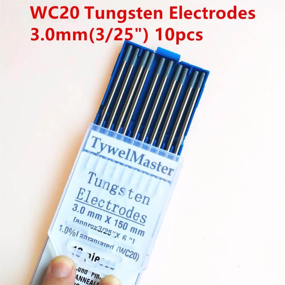 

High Quality Tig Rod WC20 Tungsten Electrode 3.0mm(3/25")x150mm(6") 10pcs/Pack 2.0% Ceriated Grey Color for Tig Welding Torch
