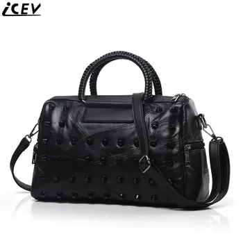 

Designer High Quality Sheepskin Women Leather Handbag Ladies Shoulder Messenger Bags Famous Brands Woven Rivet Bags Black Clutch