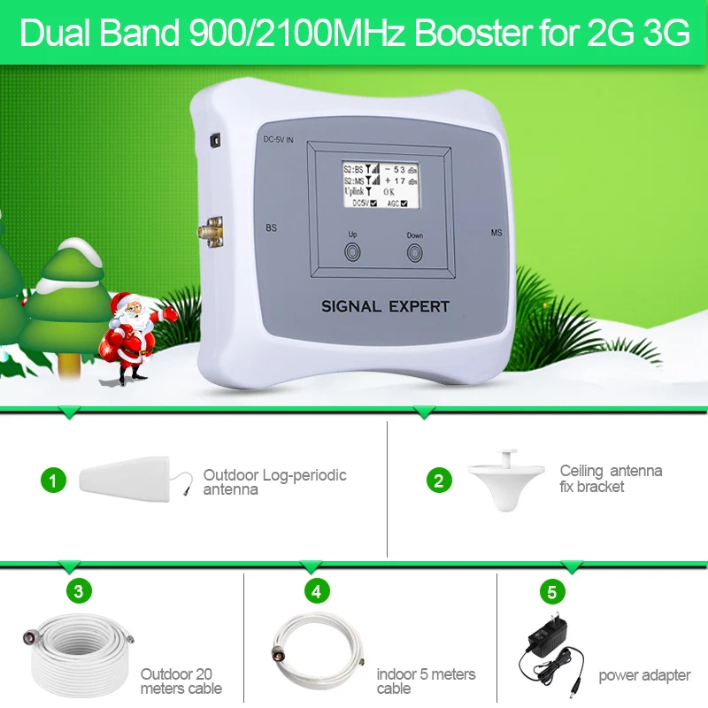 

New fashion! Intelligent 2G 3G cellular signal amplifier LCD 900/2100MHz mobile signal booser GSM WCDMA 3g signal repeater kit
