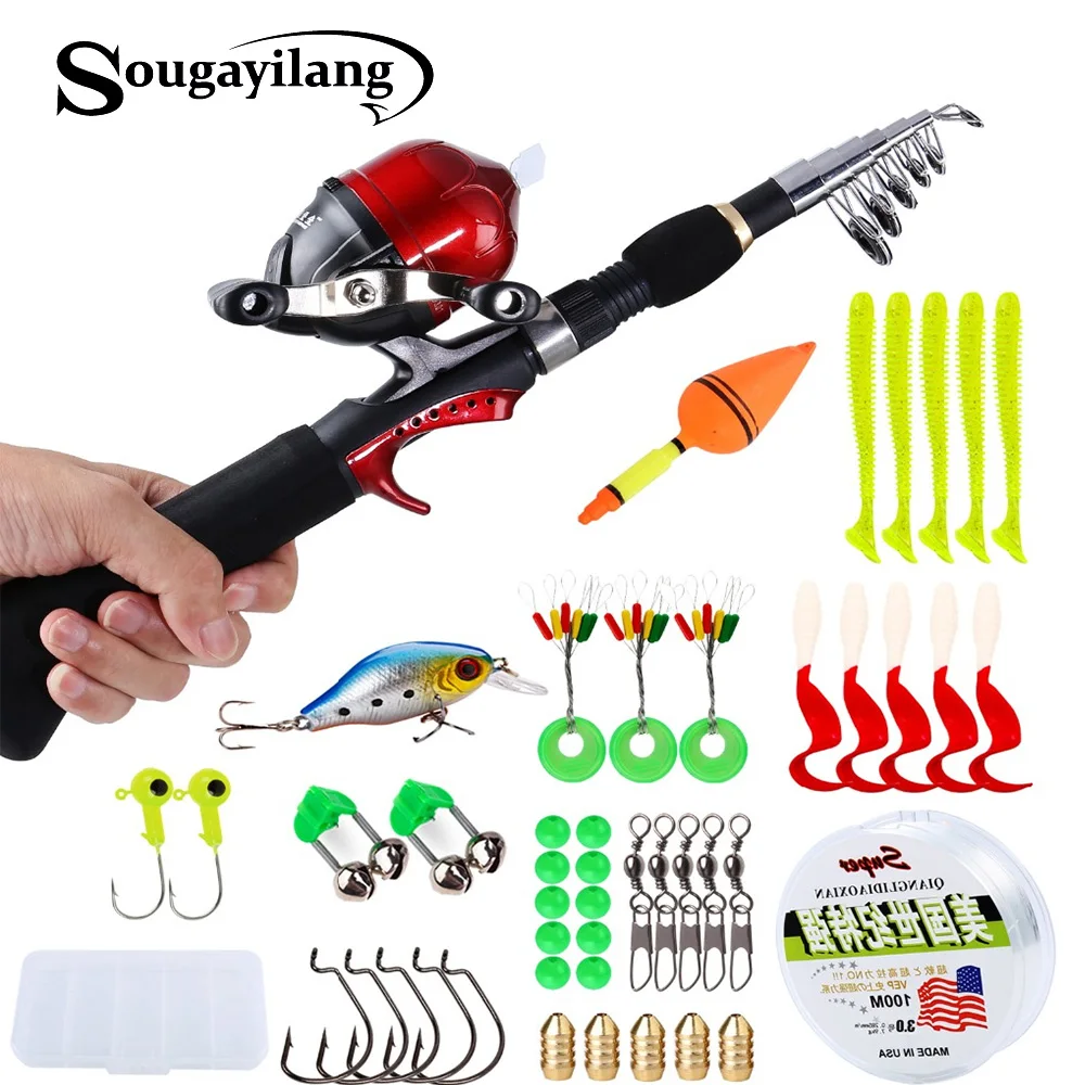 Sougayilang Kids Fishing Pole with Spincast Reel Telescopic Fishing Rod Combo Full Kits for Freshwater Bass Fishing Tackle Wheel