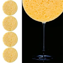 10 PCs Natural Wood Fiber Round Yellow 8cm Dia Face Wash Cleansing Sponge Makeup Tools Accessories