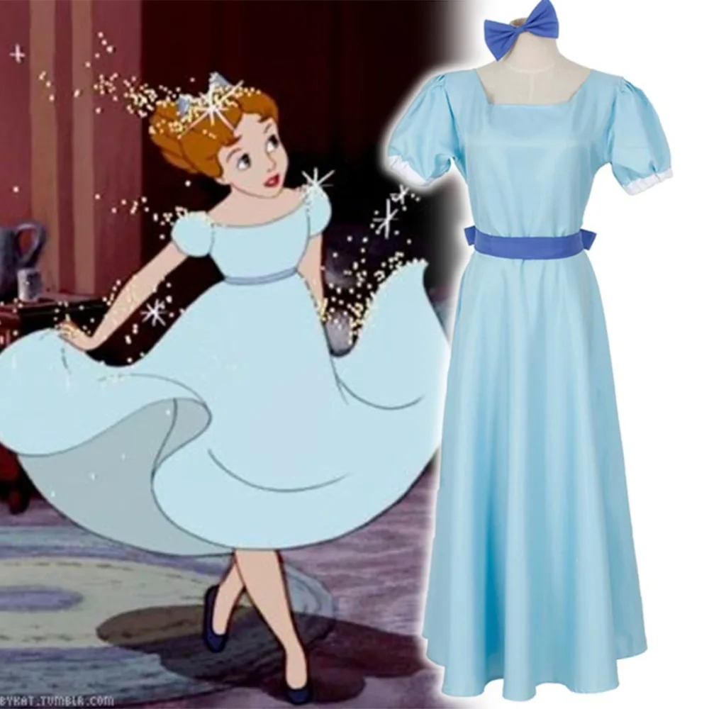 Vintage Peter Pan Wendy Darling Blue Dress Cosplay Costume Women Girls