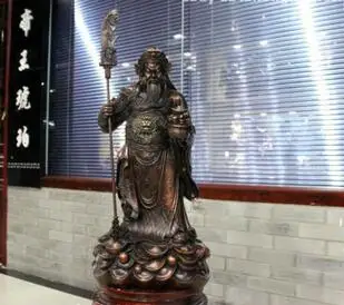 

Chinese Pure Bronze Yuan Bao Treasure bowl Dragon Guan Gong wealth God statue