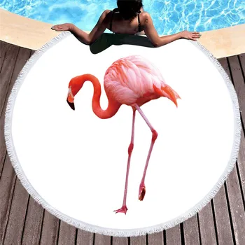 

CAMMITEVER Flamingo Round Beach Towel Tassel Deer Tapestry Yoga Mat Animal Printed Toalla Blanket 150cm