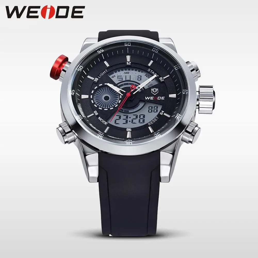 WEIDE мужские Аналоговые аналоговые цифровые часы с двойным временем PU ремешок из