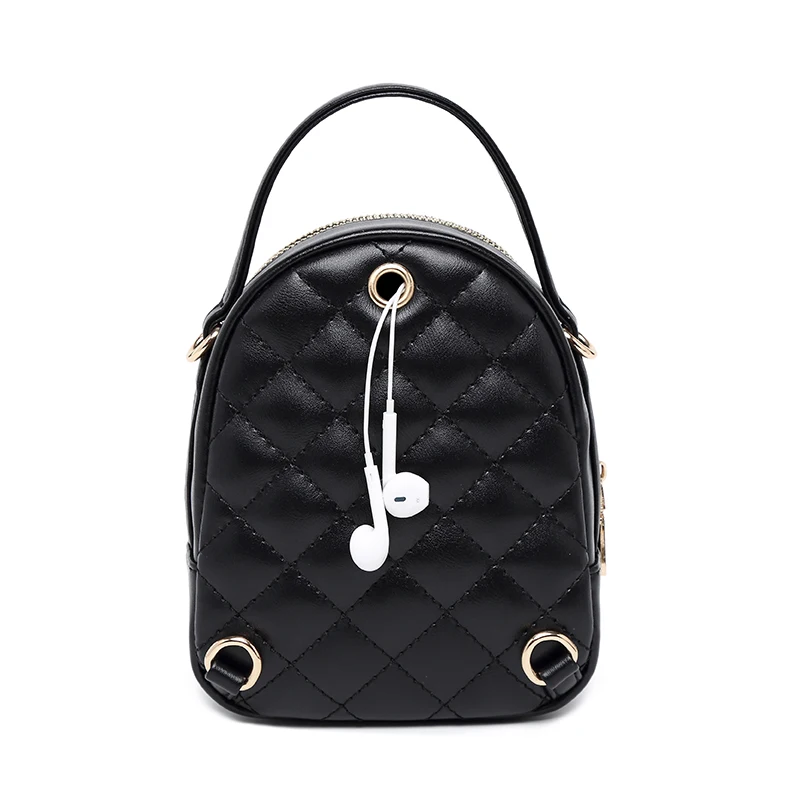 Mini Mochilas a la moda para mujeres con entramado de diamante Pu Mochila de cuero para chicas Bee mujeres mochila negra mujeres mochila Mujer 2018