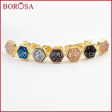 BOROSA 5/10 пар в комплекте; шестиугольник огранка золотого цвета Радужный Титан Druzy серьги-гвоздики Агаты серьги из друзы для Для женщин ювелирные изделия ZG0275