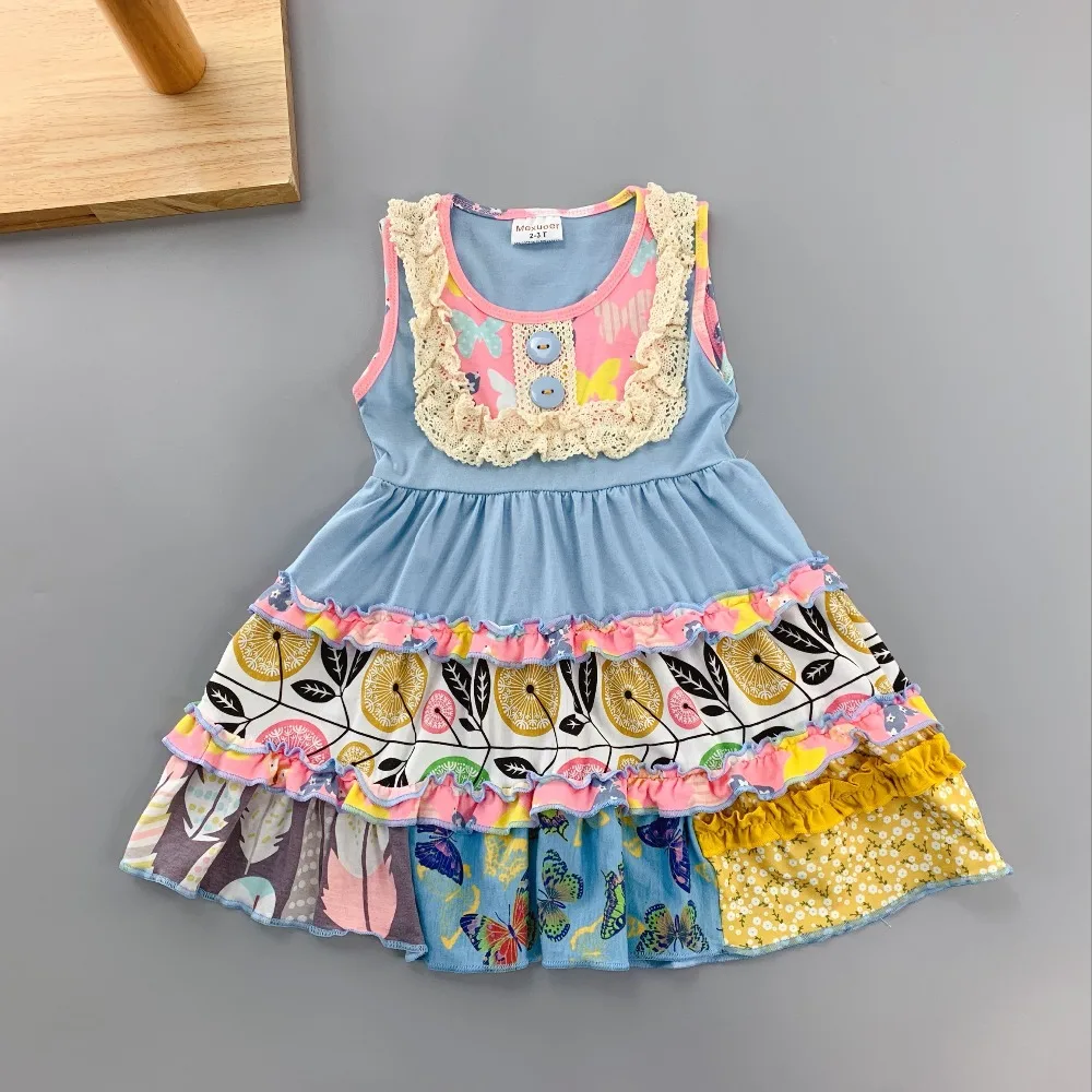 Cotton Baby Girls dress Summer floral blue Sleeveless Infants & toddler Kids ruffles dresses for kids cute princess dress Cotton Baby Girls dress Summer floral blue Sleeveless Infants & toddler Kids ruffles dresses for kids cute princess dress