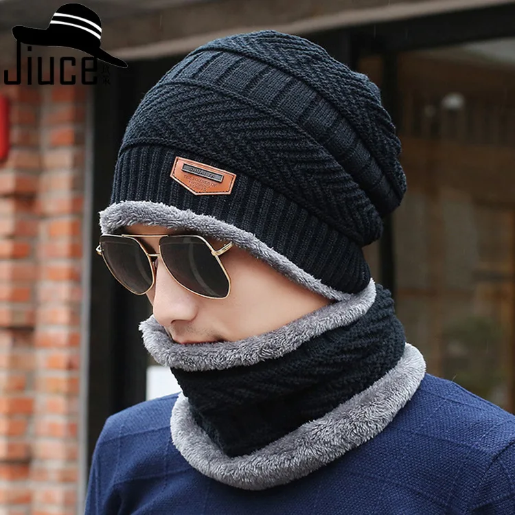 Gorro de Inverno Chapéu de Malha Chapéu de Inverno Conjunto de Bola de Cabelo Feminino Cachecol Moda Espessamento Chapéu Coleiras Pom lã 1 Acessórios da Moda