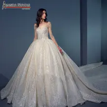 Блестящее свадебное платье с длинными рукавами высокого качества