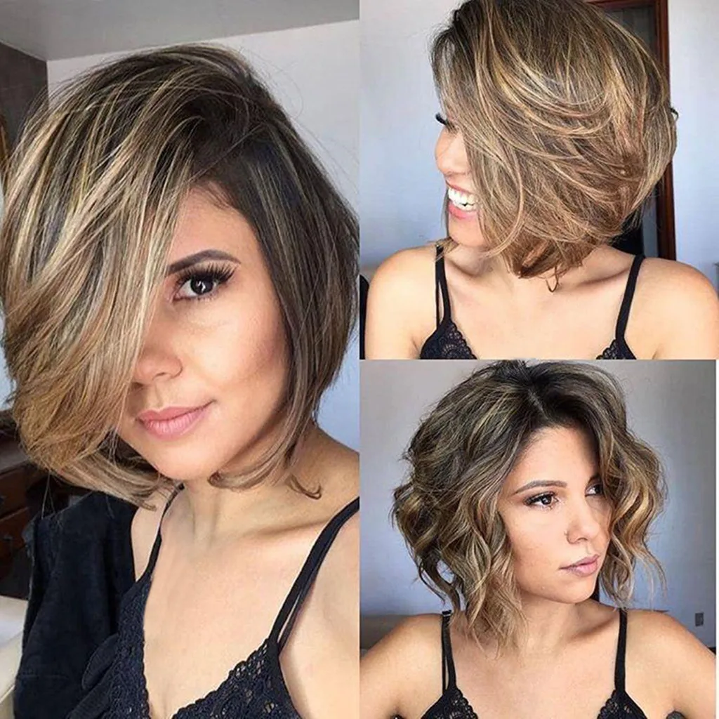 

Factory price 1pc Women Fashion Lady False Wig Brown Natural Short Wavy Gradient High Temperature Fiber Wigs Styling Tools Apr29