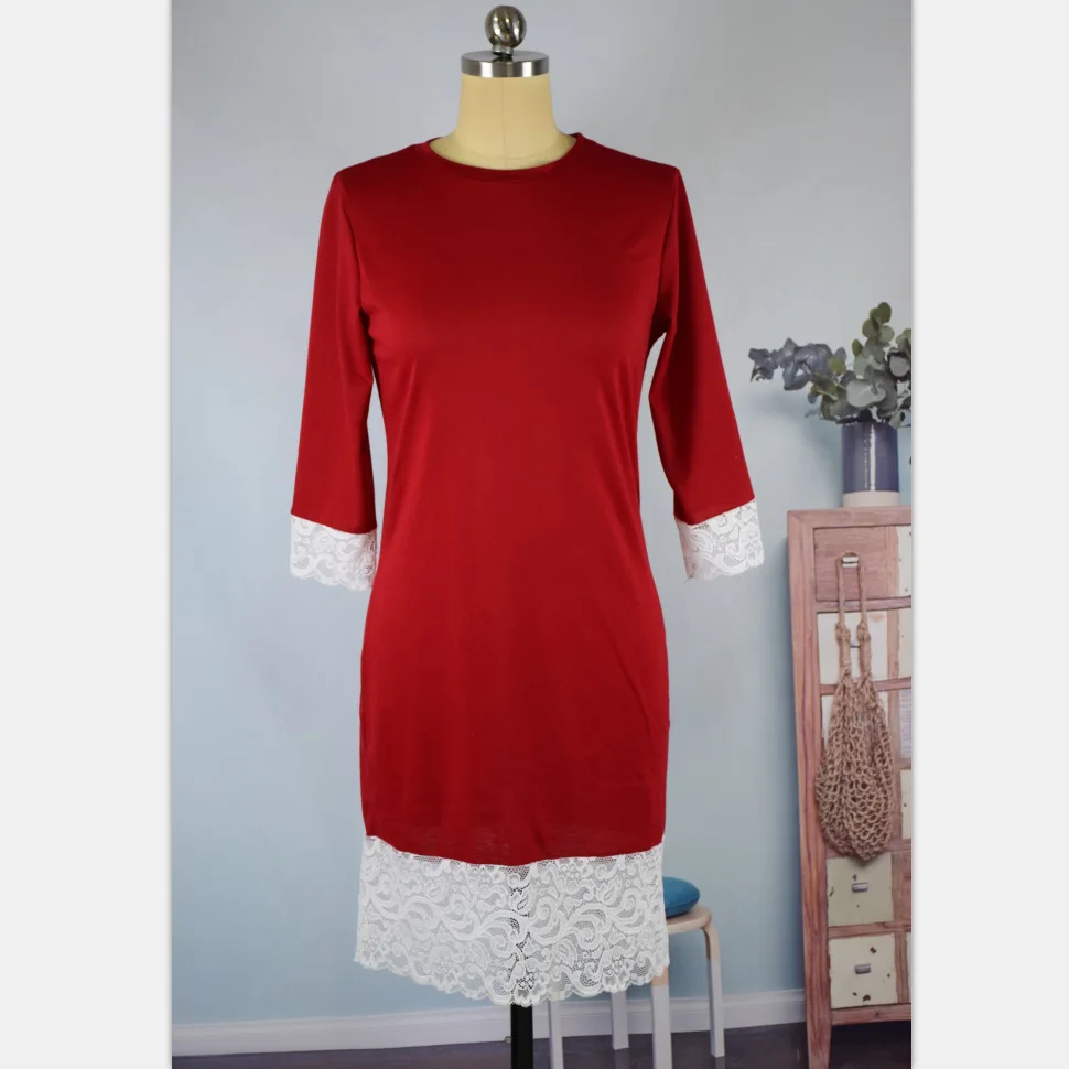 ZOGAA 2019solid Split family matching clothes Lace Round Neck mother daughter dresses H-shaped moeder dochter kleding