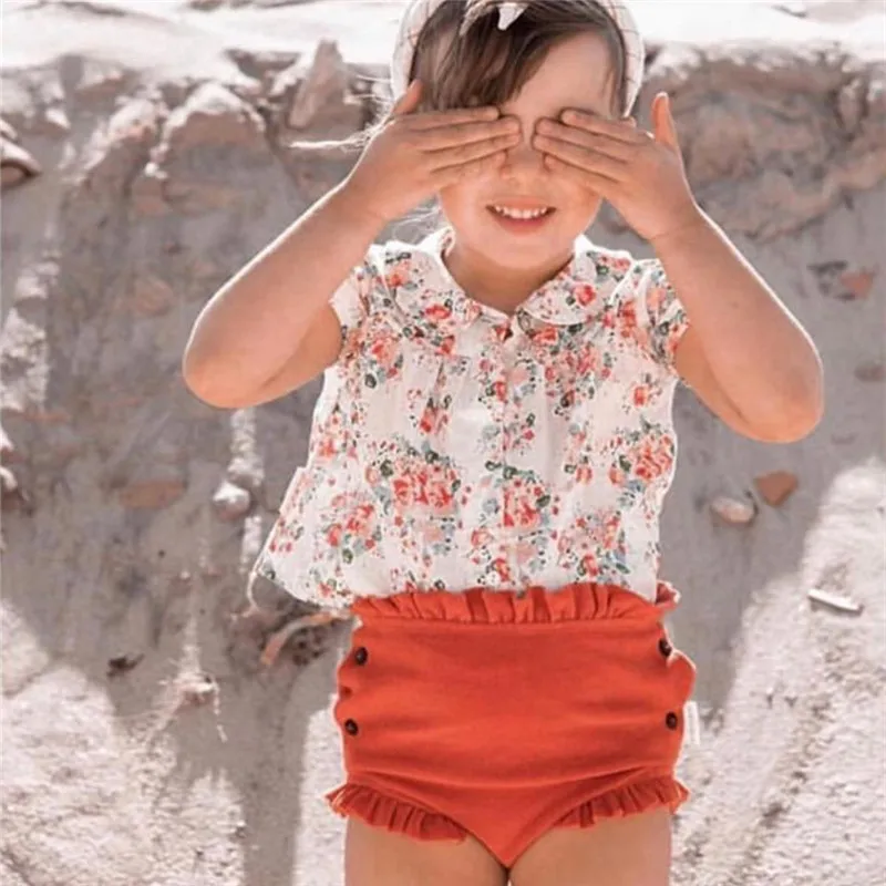 

collar shirt girls bouse+shirts 2 pcs clothing sets girls shorts pantie baby floral cotton shirt girls shirts baby girl clothes