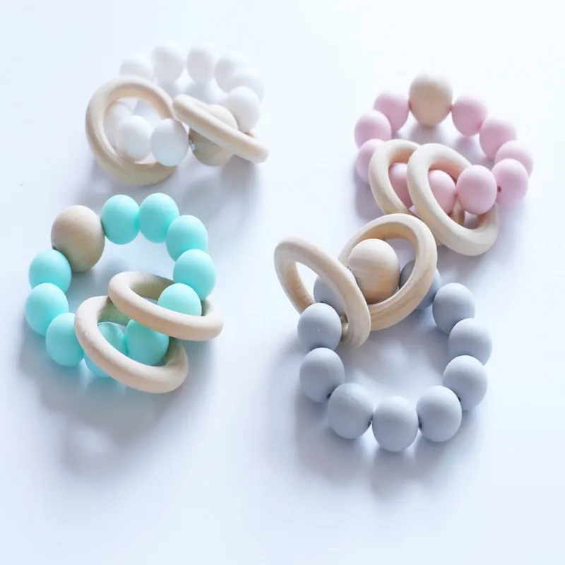 

5 Styles Baby Nursing Bracelets Wooden Teether Crochet Chew Beads Teething Wood Rattles Toys Teether Bracelets y12