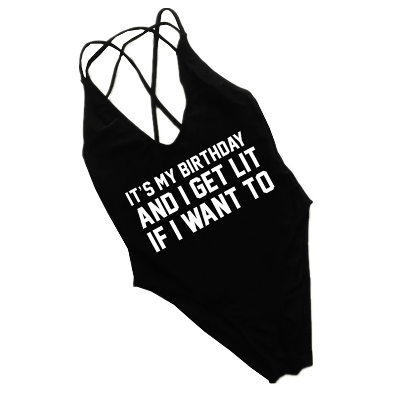 

It's My Birthday Swimsuit One Piece Party Swimwear Women Bandage Cross Bodysuit Monokini Womens Swim wear Custom Bathing Suits