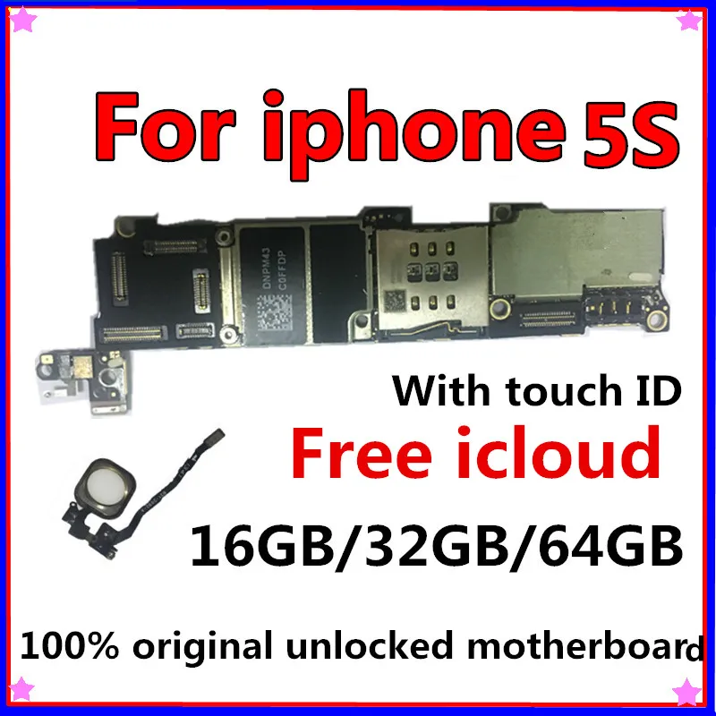 

100% Original unlocked for iphone 5S Motherboard Without Touch ID/With Touch ID,for iphone 5S Logic boards,16gb / 32gb / 64gb