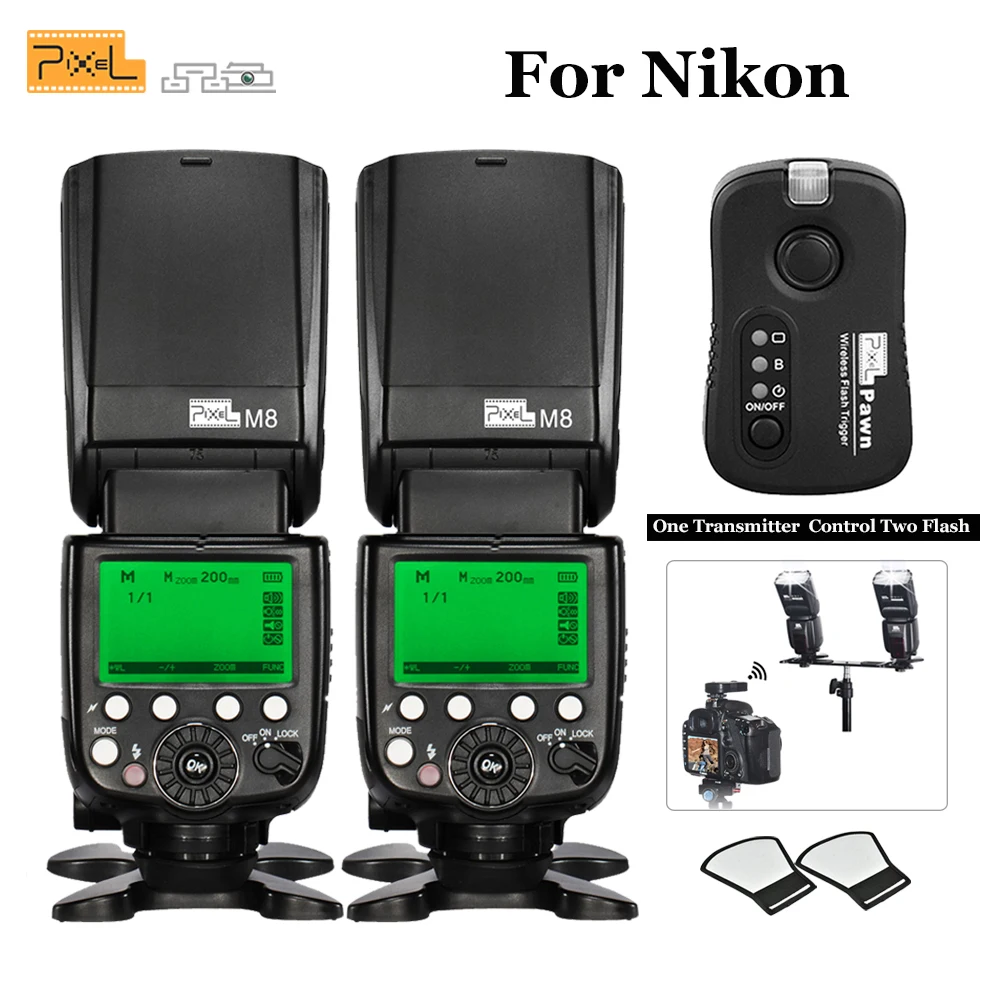 

2Pcs Pixel M8 2.4G Wireless Flash SpeedLight &TF362 Flash Trigger Transmitter For NikonD3200 D3300 D5000 D5100 D5200 D5300 D7000