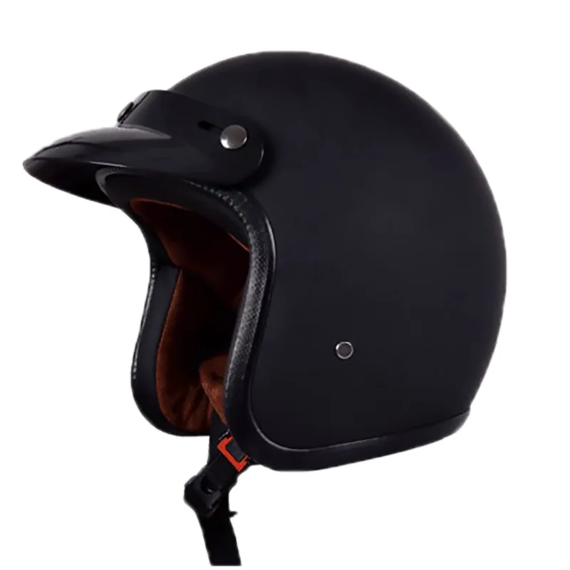 Модные мотоциклетные шлемы унисекс из искусственной кожи 3/4, мотоциклетный шлем с открытым лицом, Высококачественный винтажный мотоциклетный шлем - Цвет: Matte Black