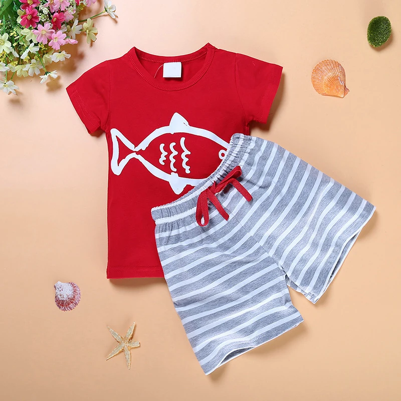

Newborn Infant Baby Boy Girl Round Neck Short Sleeve Stripped Tops +Shorts