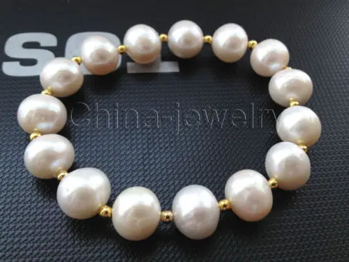 

Beautiful 7.5" 11-12mm natural white round freshwater pearl bracelet @^Noble style Natural Fine jewe SHIPPING 6.2
