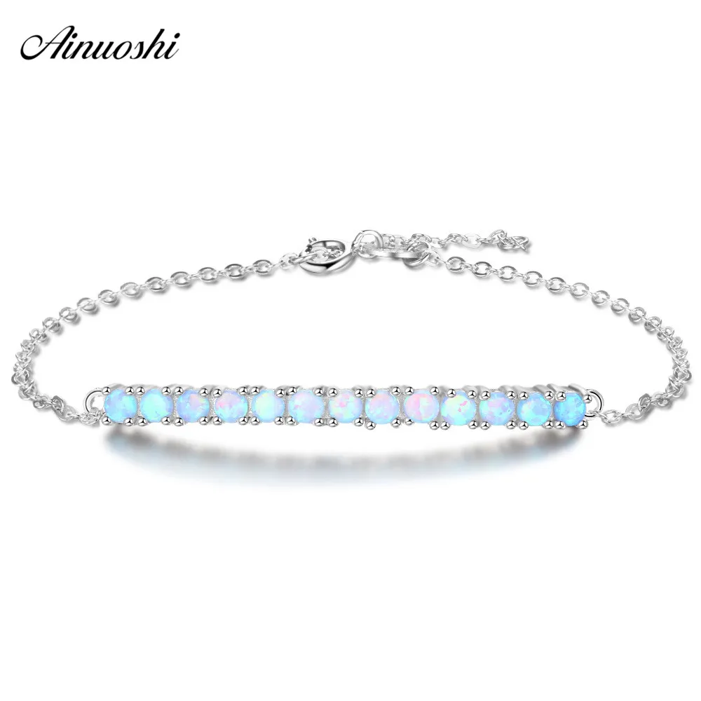 

AINUOSHI Genuine 925 Silver Opal Chain Link Bracelet Single Row Blue Fire Opal Bracelet Anniversary Birthday Party Jewelry Gifts