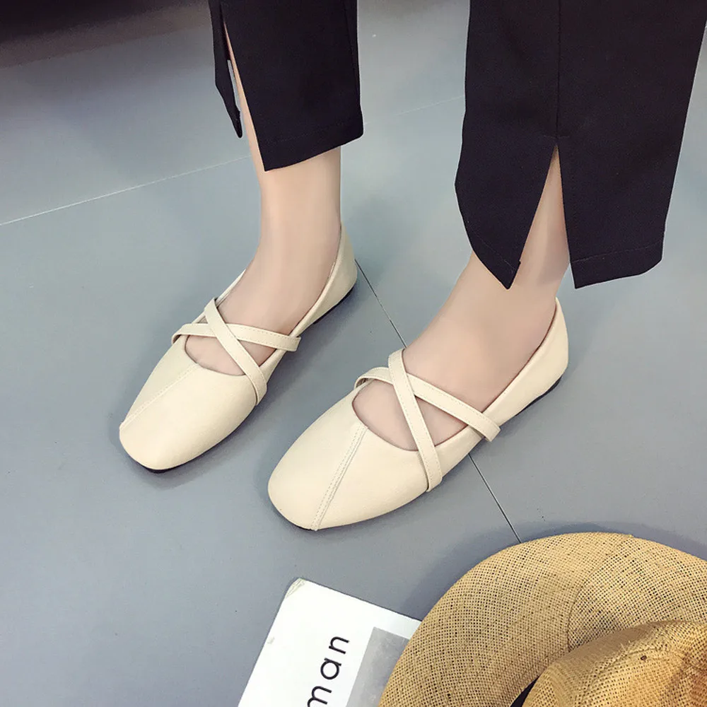 

SAGACE New Slip On Flats Hot Sale Woman Shoes Ladies Vintage Flat Heel Cross Strap Casual Shoes Mujer Female Shoes SIZE35-40