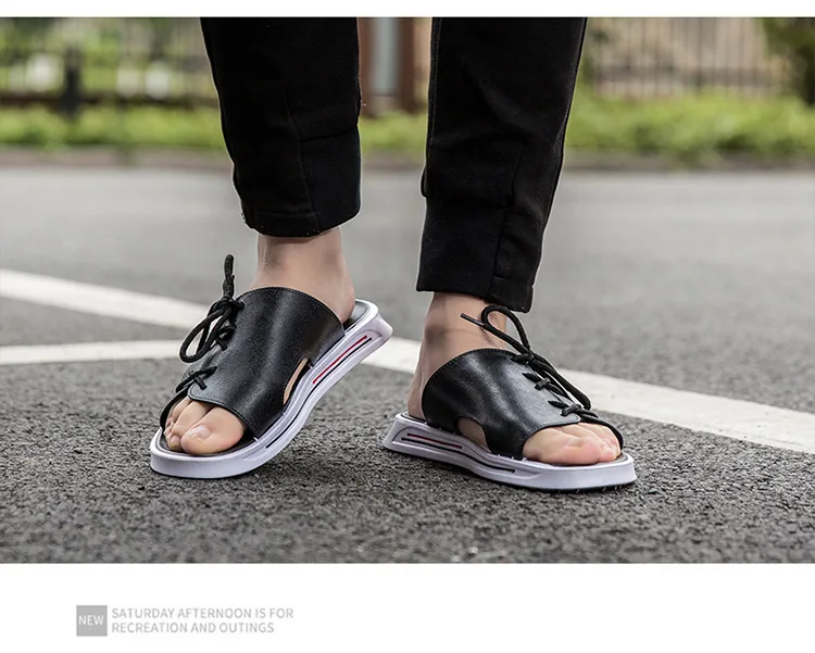 YIdemusha New Summer Men Flip Flop Beach Mens Slippers Casual Office Top Quality PU Leather Male Footwear Sea Water Shoes