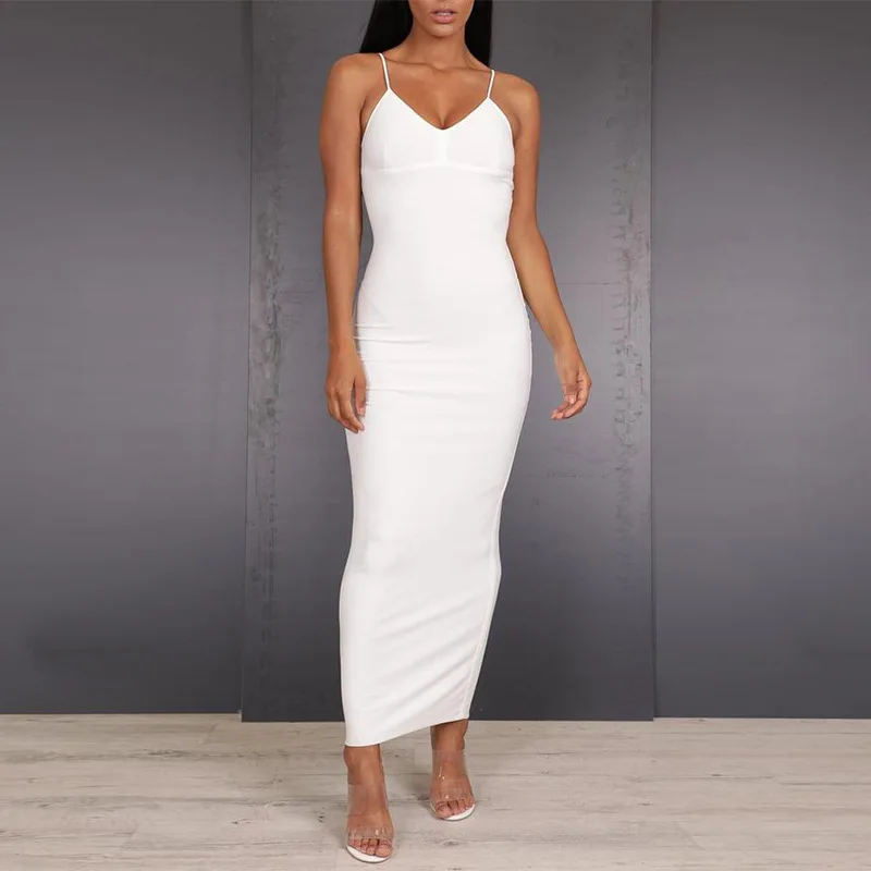 

Sleeveless Spaghetti Strap Long Dress Women Fashion V-Neck Backless Summer Bodycon Dress Beach Sexy Party Dress Maxi