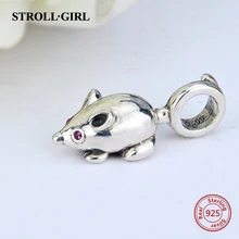 Fit pandora encanto pulsera plata 925 original ratón animal lindo cuentas con Zirconia diy joyería haciendo regalos