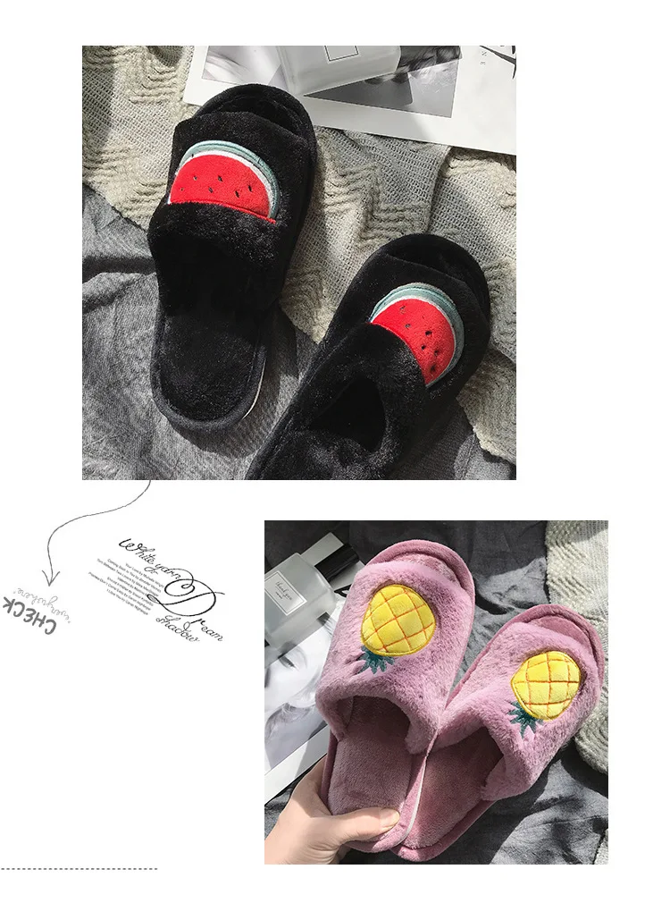 winter indoor slippers warm Fur Slides Fluffy Cute fruit women Slippers soft female flop flips Wholesale Drop shipping