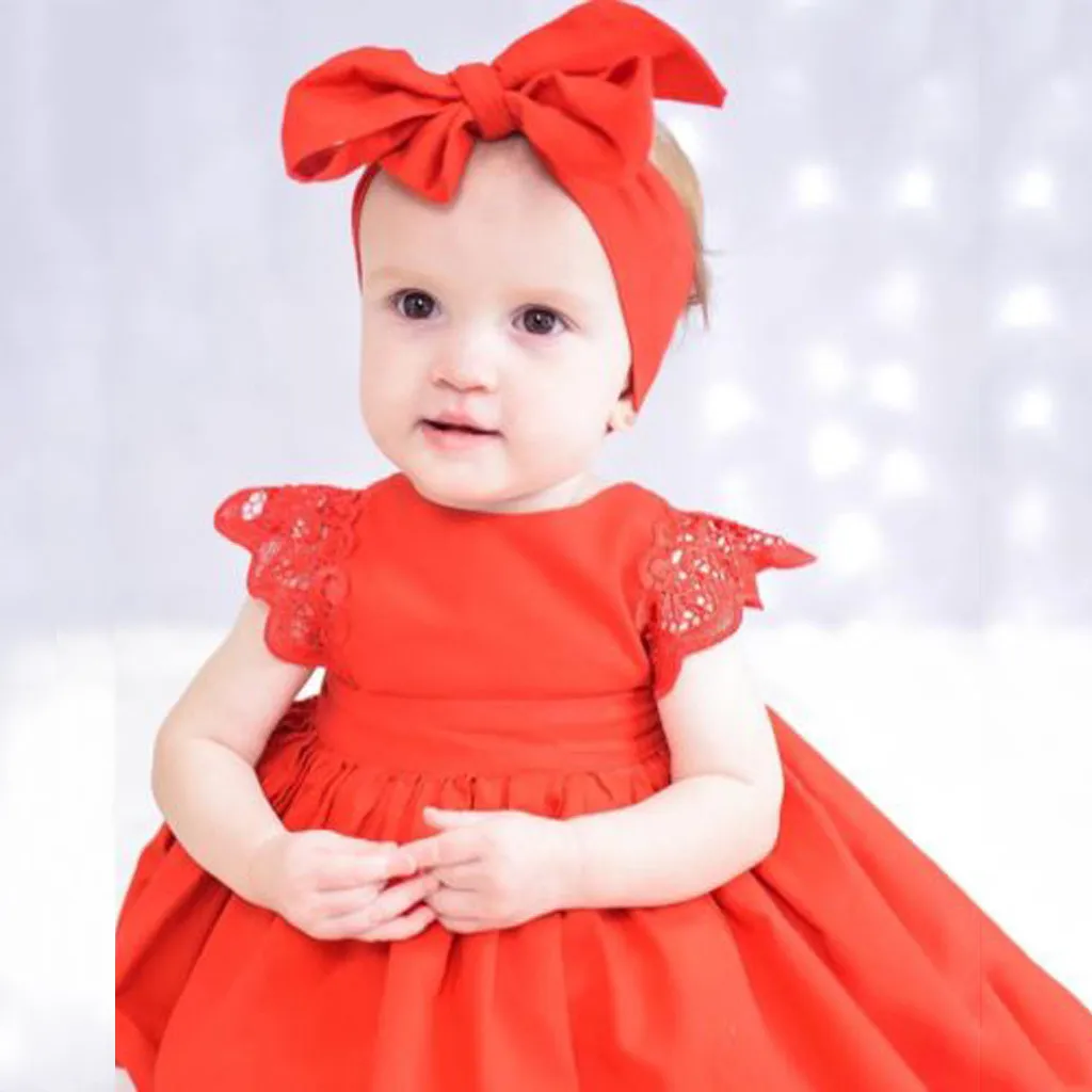 

Newborn Infant Baby dress Kids Girls Ruffle Lace Romper Dress Princess Headband Set