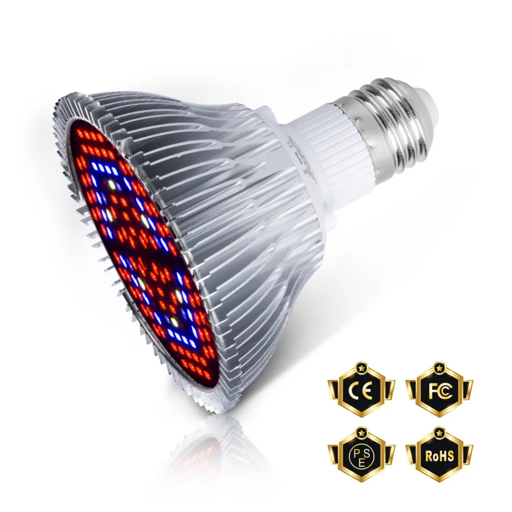 Светодиодная лампа E27 для выращивания растений LED полного спектра E14 30 Вт 50 80 18 28