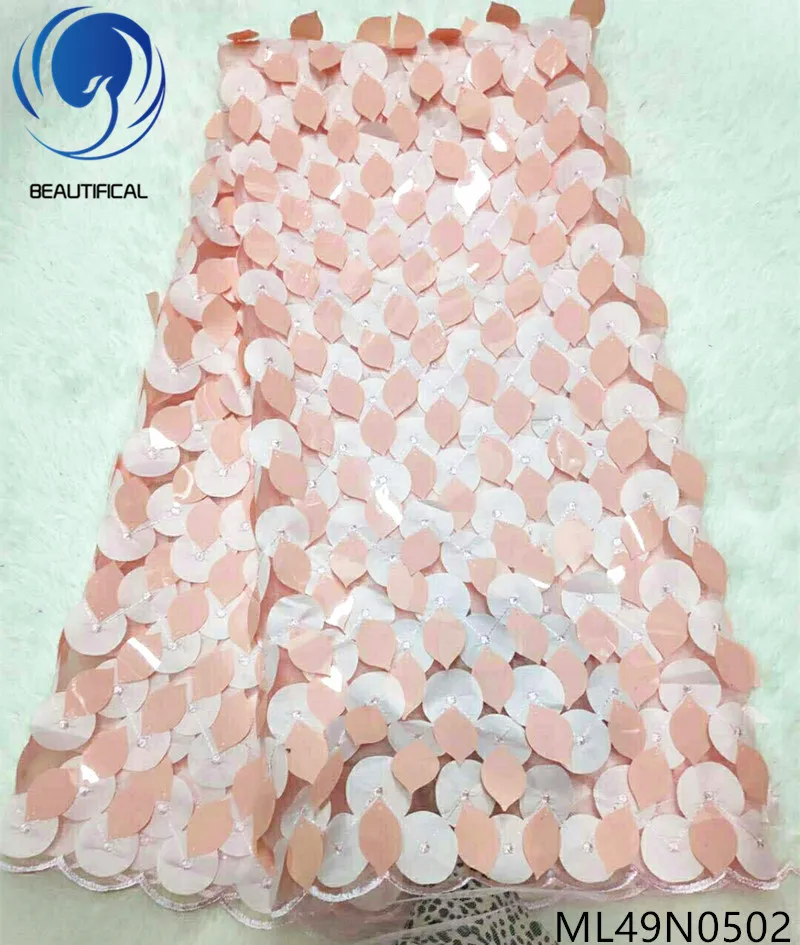 

Beautifical nigerian lace fabrics Fashion style 3d Laser cut fabric 3d sequins net lace african fabrics for dress 5yards ML49N05