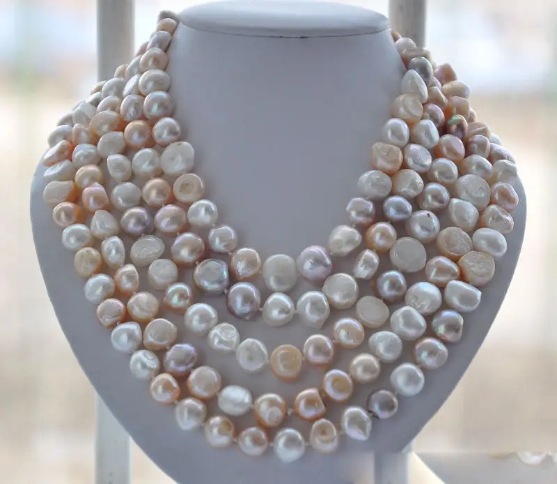 

LONG 13-14mm white pink lavender baroque FRESHWATER pearl necklace 100inch 5.27