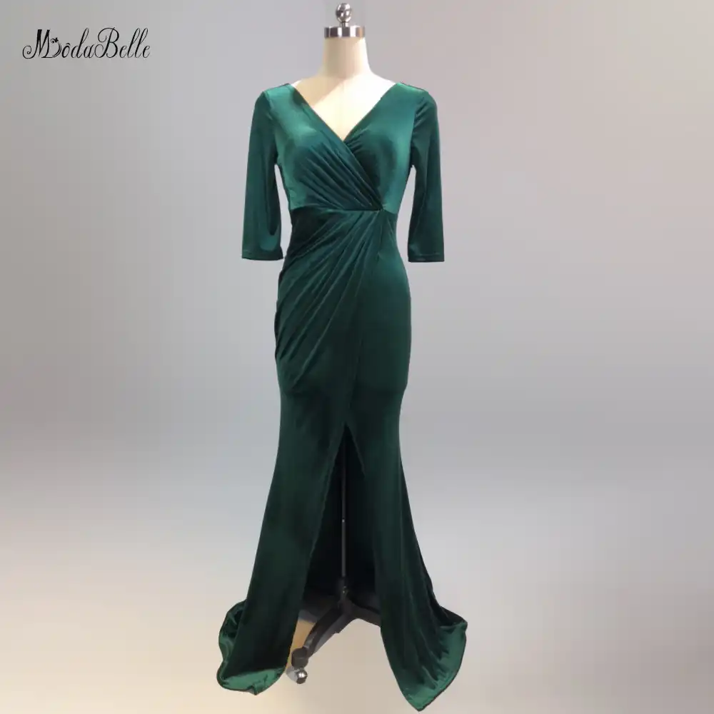 Modabelle de terciopelo verde oscuro vestido de noche Vestiti Lunghi manga larga frente pliegue en hendidura negro noche vestido abendkleider Lang Modabelle de terciopelo verde oscuro vestido de noche Vestiti Lunghi manga larga frente pliegue en hendidura negro noche vestido abendkleider Lang