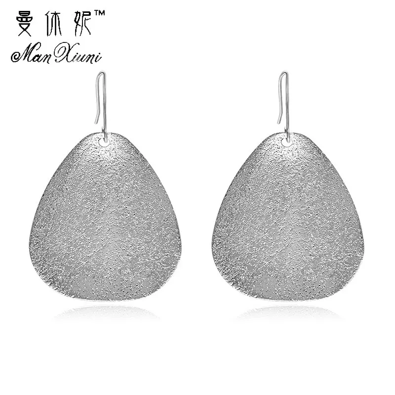Manxiuni New 2018 Silver Color Statement Geometric Circle Metal Pendientes Earrings for Women Fashion Drop Earring Brincos | Украшения и
