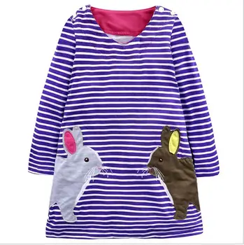 

2018 children's clothing spring and autumn models European and American girls long-sleeved cartoon animal dress stripes