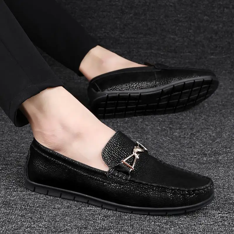 ERRFC/Новое поступление; мужские черные лоферы; модная повседневная обувь без шнуровки, рыбный металл; Мужская трендовая обувь для отдыха; обувь для вождения; 38-46