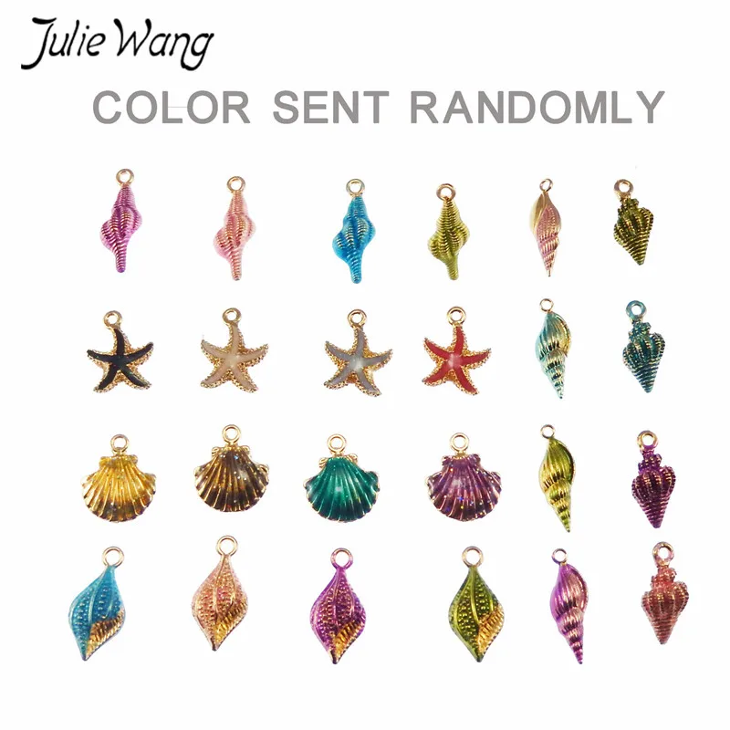 

Julie Wang 40PCS Multi Shape Mixed Colorful Enamel Sea Shell Conch Starfish Shape Alloy Little Pendant Charm DIY Jewelry Finding