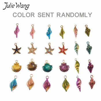 

Julie Wang 40PCS Multi Shape Mixed Colorful Enamel Sea Shell Conch Starfish Shape Alloy Little Pendant Charm DIY Jewelry Finding
