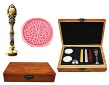 Vintage Fancy Flower Blossom Custom Luxury Wax Seal Sealing Stamp Brass Peacock Metal Handle Sticks Melting Spoon Wood Gift Box