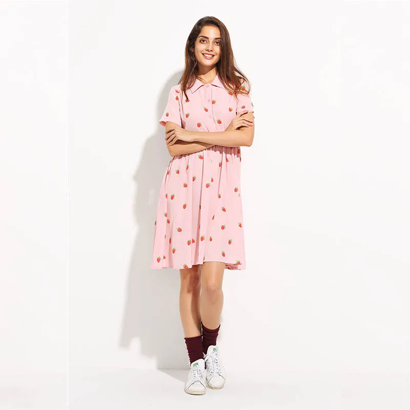 Darcydebie Fahsion женское платье с принтом клубники Kawaii розовый Vestidos Мини платья