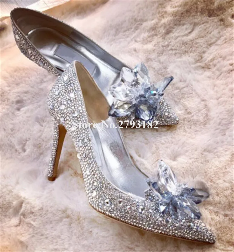 Для женщин роскошные сверкающие Алмазы Бабочка Rhinestone стилет туфли-лодочки на каблуке серебристый, черный золотой кристалл свадебные туфли на высоком каблуке