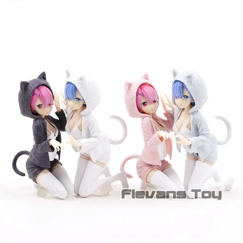 

Re:Zero Kara Hajimeru Isekai Seikatsu Ram & Rem Nyanko Mode Dress Ver. PVC Figure Collectible Model Ram Rem Toy 2pcs/set